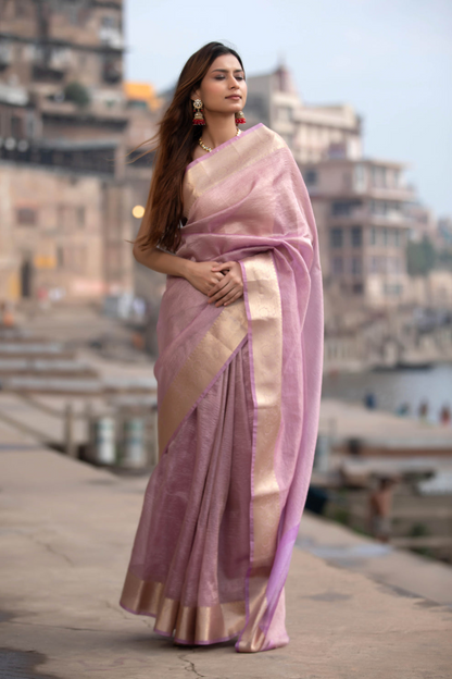 Crush Tissue Banarasi Saree- Lavender