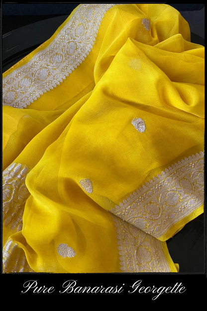 Pure Georgette Banarasi Handloom Saree - Yellow