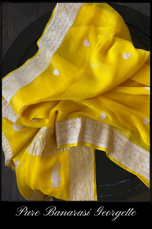 Pure Georgette Banarasi Handloom Saree - Yellow