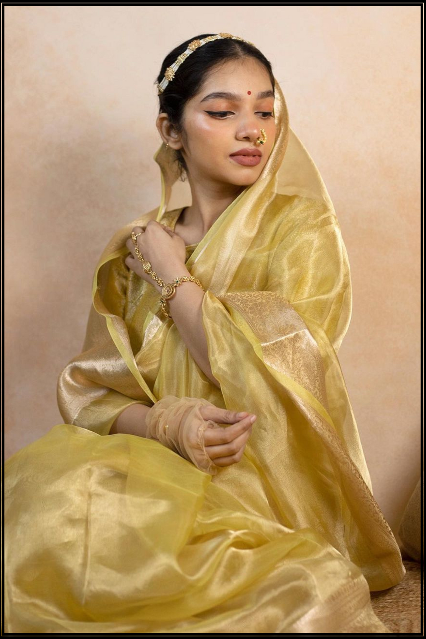 Janhvii Yellow Tissue Saree with Zari Border