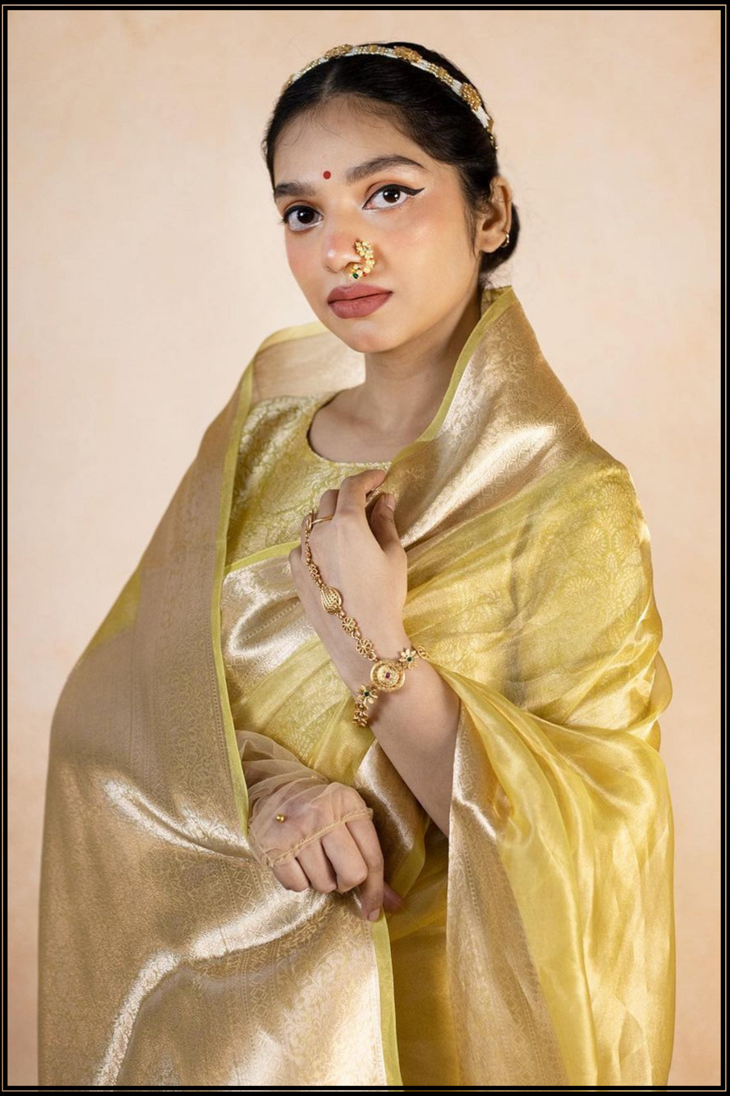 Janhvii Yellow Tissue Saree with Zari Border