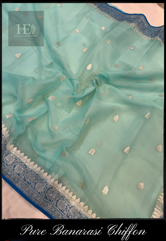 C.Green Chiffon Khaddi Banarasi Saree