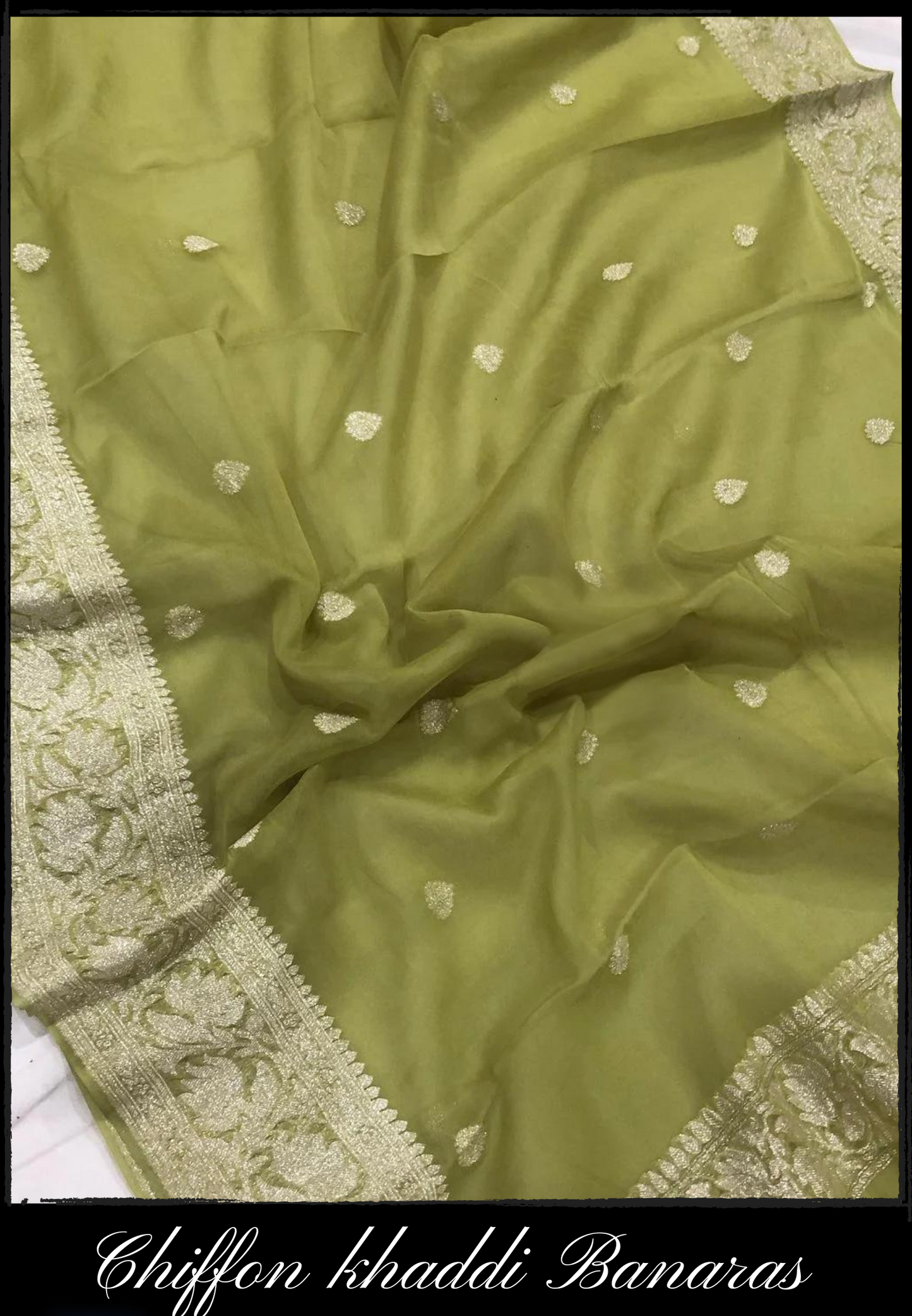 Mahendi Chiffon Khaddi Banarasi Saree