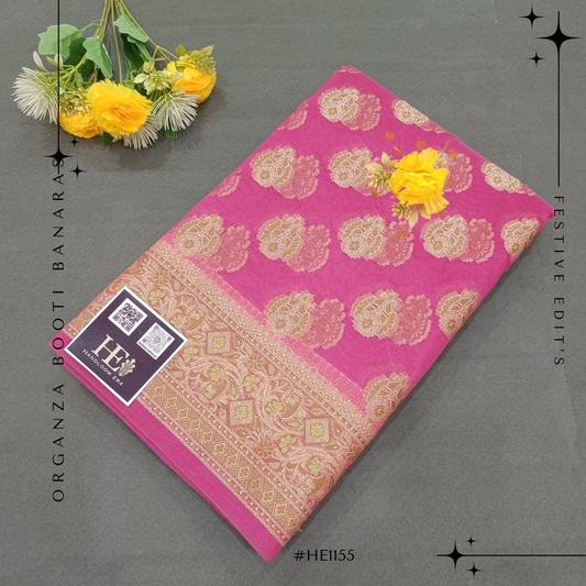 Banarasi Organza Silk Meenakari Saree in Pink Colour