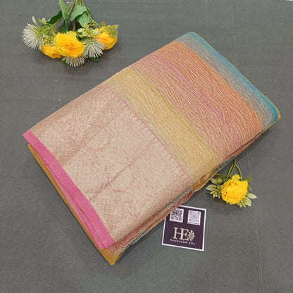 Multy colour Banarasi Tissue Crushed Saree