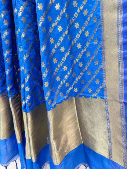 Royal Blue Katan Silk Banarasi Dupatta