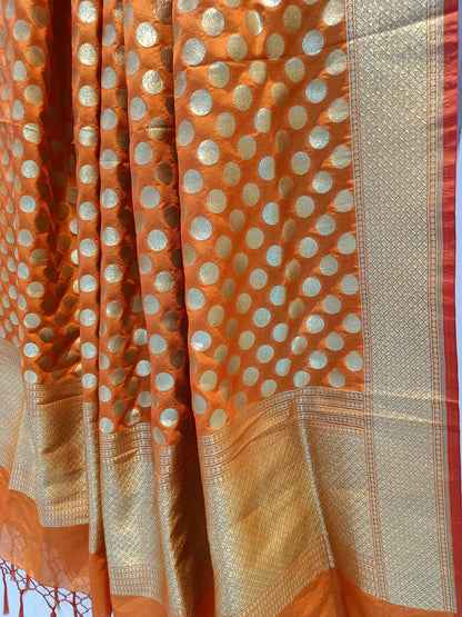 Orange Katan Silk Banarasi Dupatta