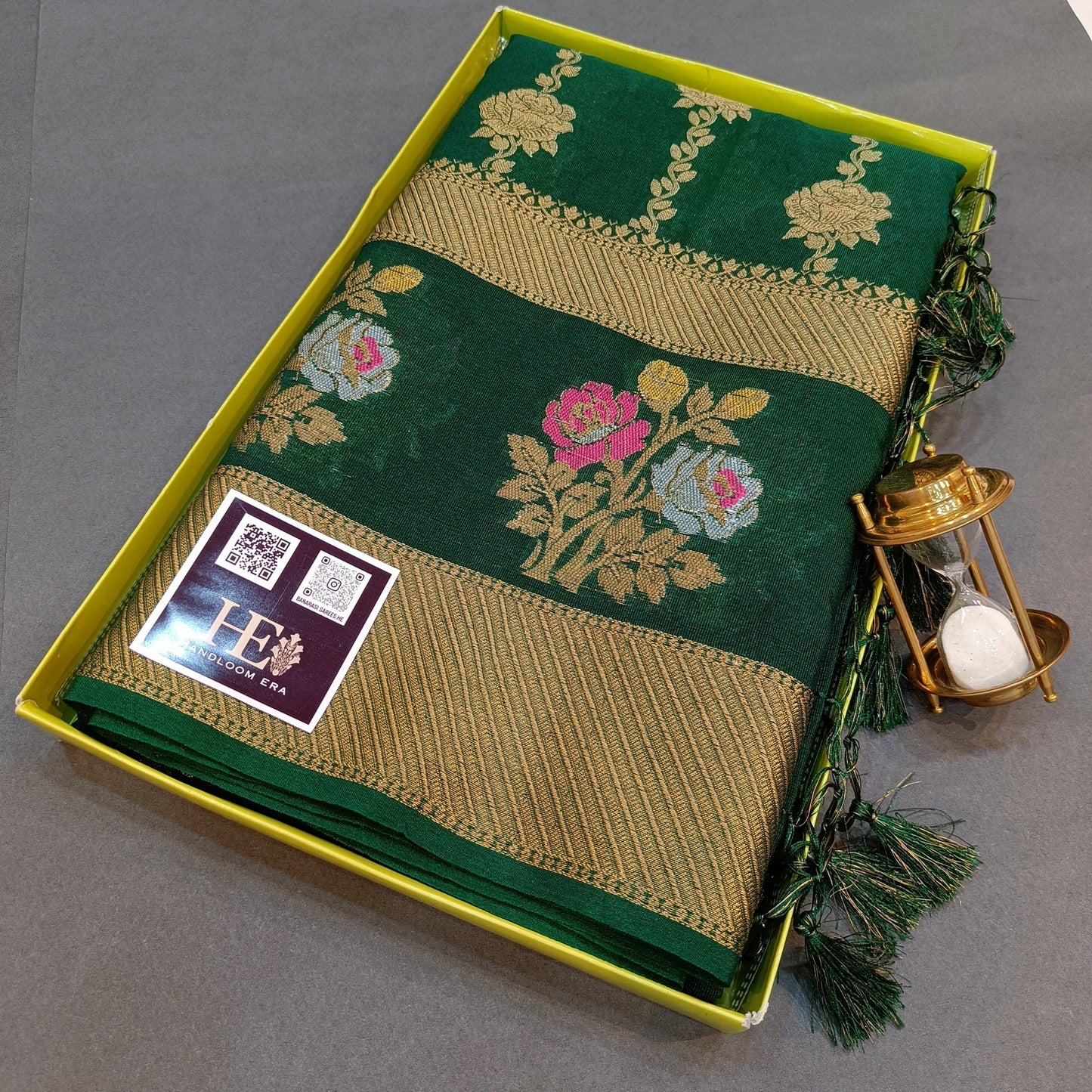 Bottle Green Warm Silk Banarasi Saree with Alfi Boota