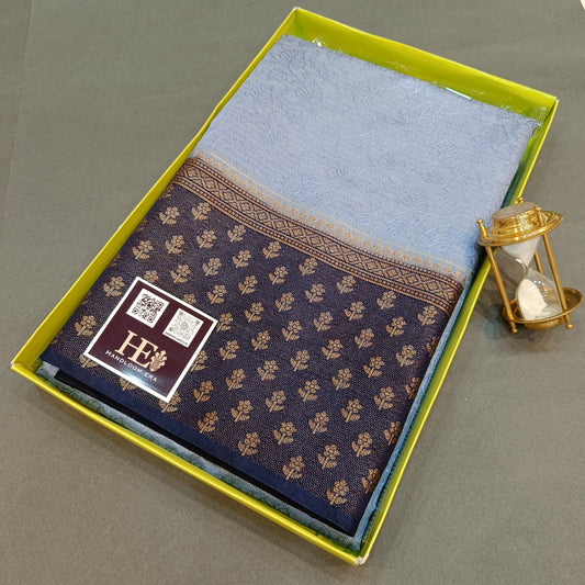 Banarasi Tanchui Silk with Scurt Border Saree-Blue/NeviBlue