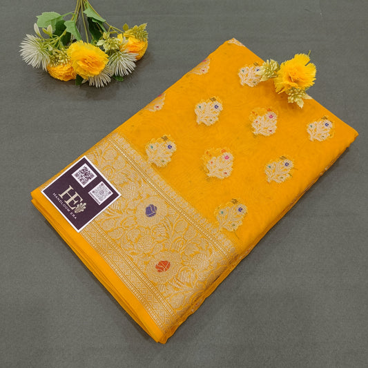 Banarasi Organza Silk Meenakari Saree in Haldi Colour