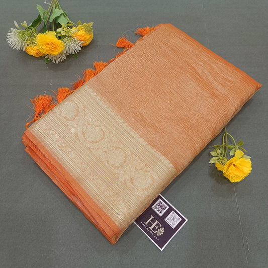 Crush Tissue Banarasi Saree - Orange