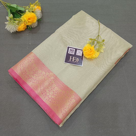 Tissue Banarasi Saree Laharia Pink Border