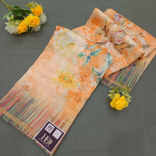 Pure Chanderi Silk Digital Print Saree with Floral Design