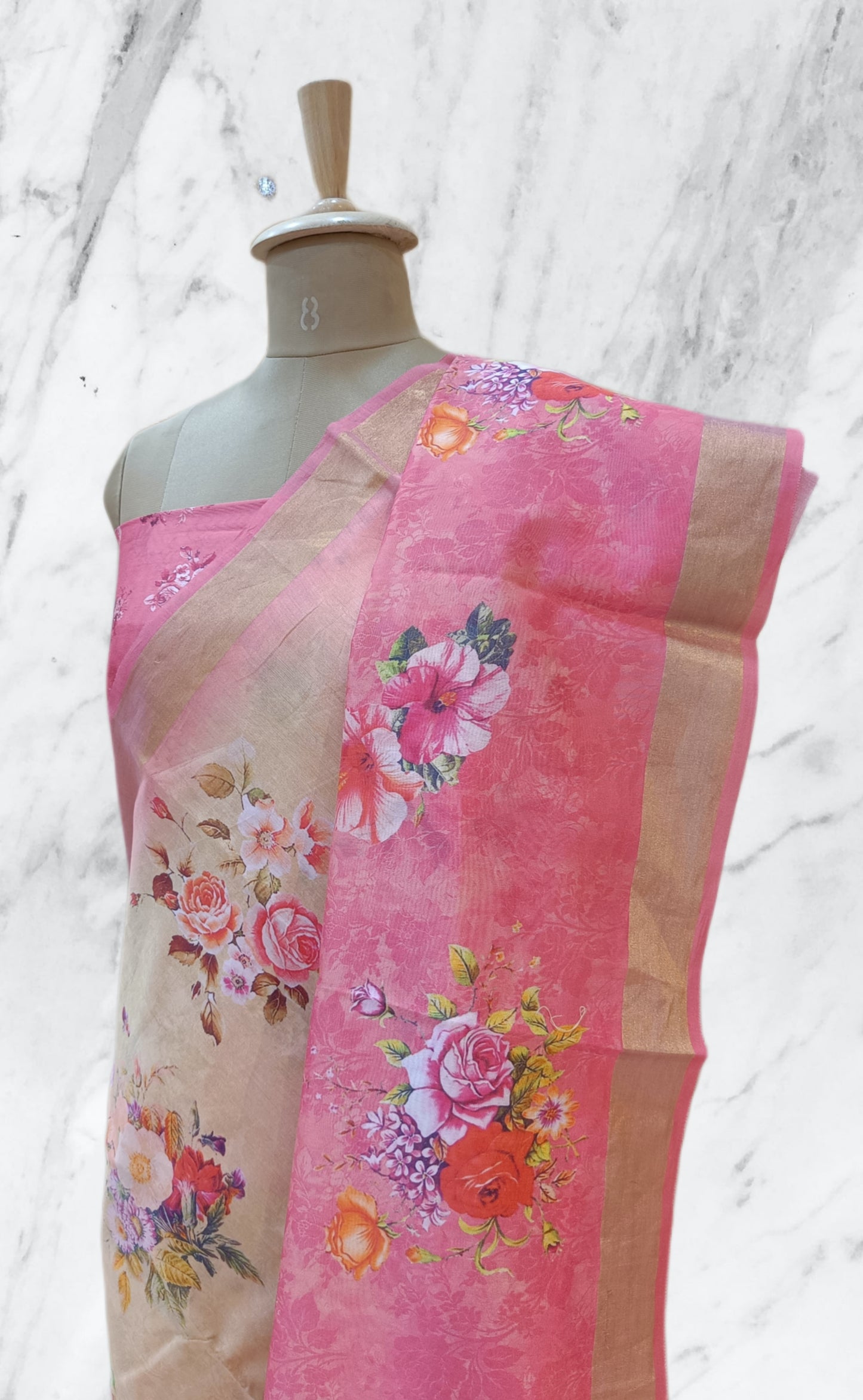 Banarasi Pure Chanderi Digital Pint Saree