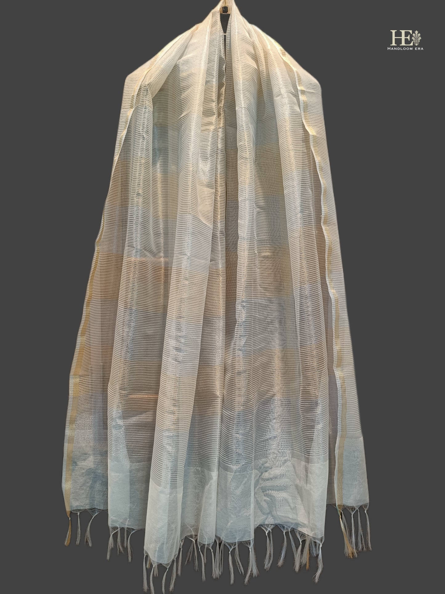 Dupatta Golden and Silver Zari Striped with Zari Pippin Border.