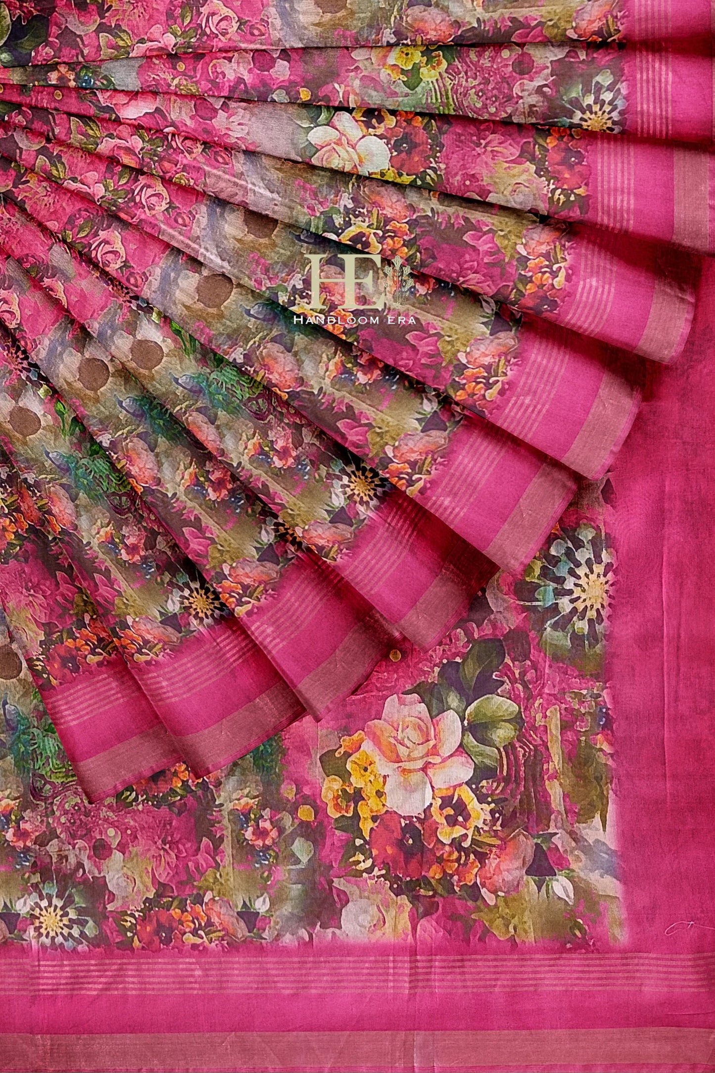 Pink Pure Chanderi Digital Pint Saree