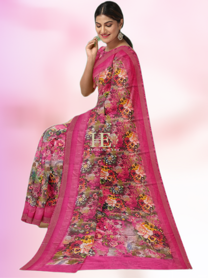 Pink Pure Chanderi Digital Pint Saree