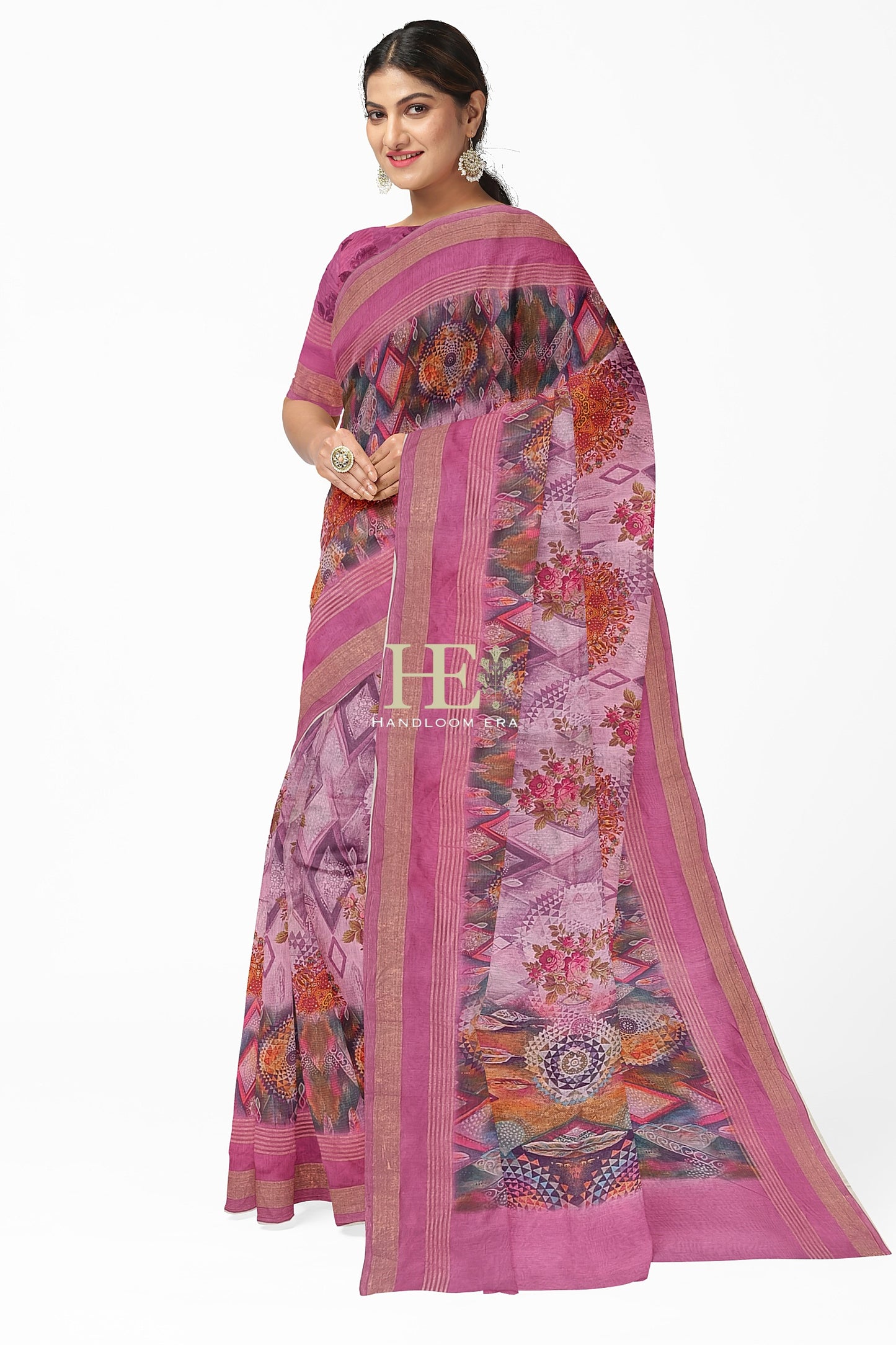 Pink Pure Chanderi Digital Pint Saree