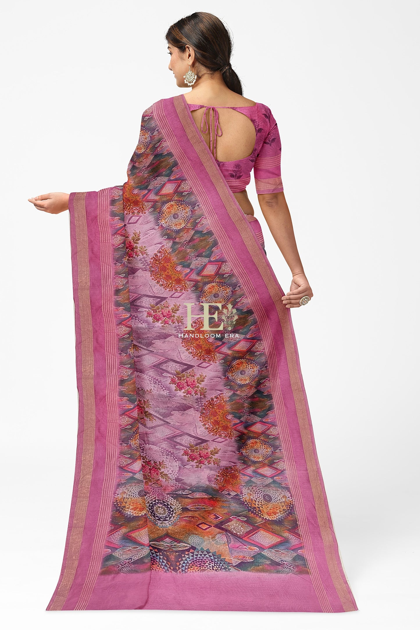 Pink Pure Chanderi Digital Pint Saree