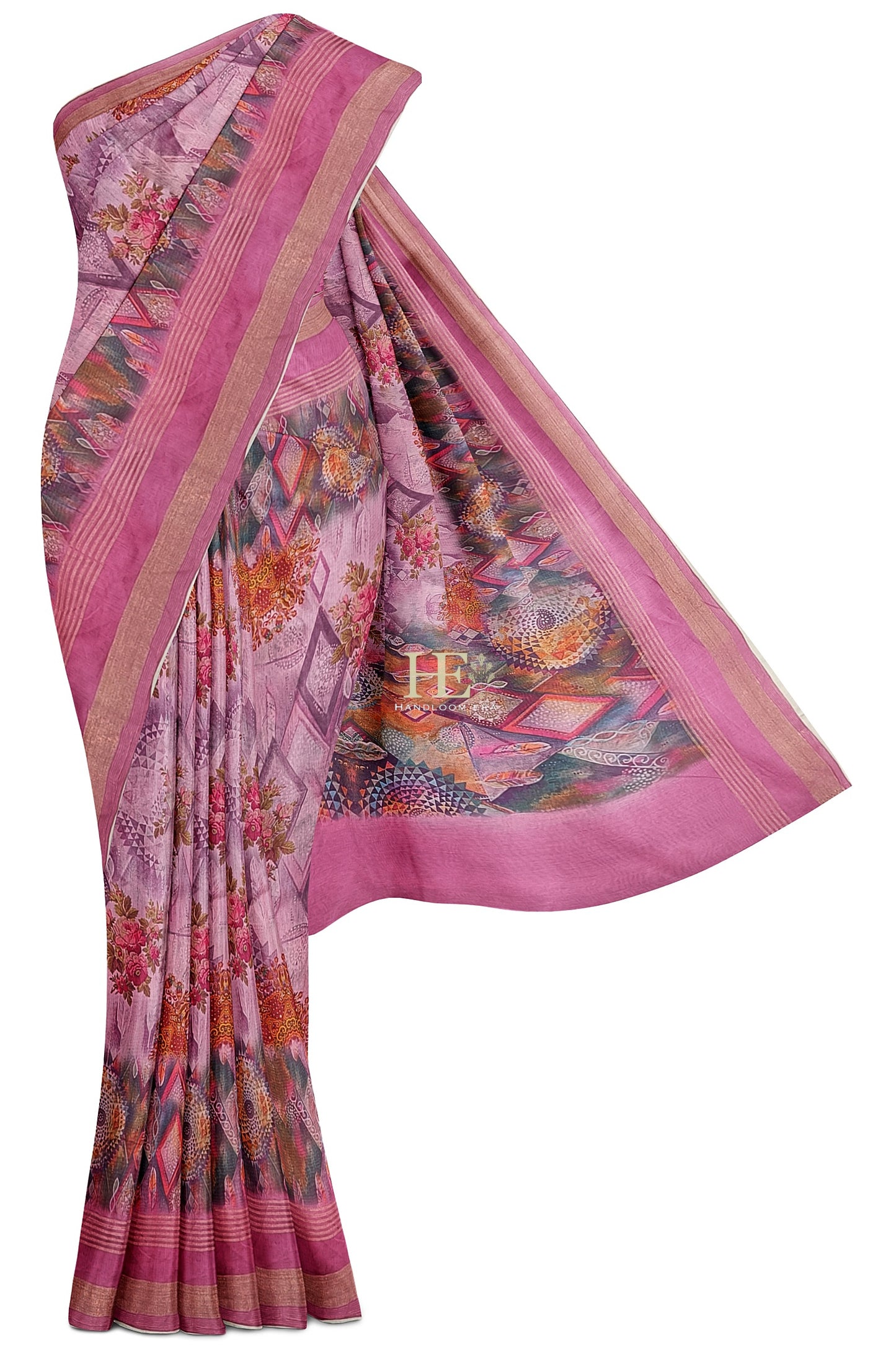 Pink Pure Chanderi Digital Pint Saree