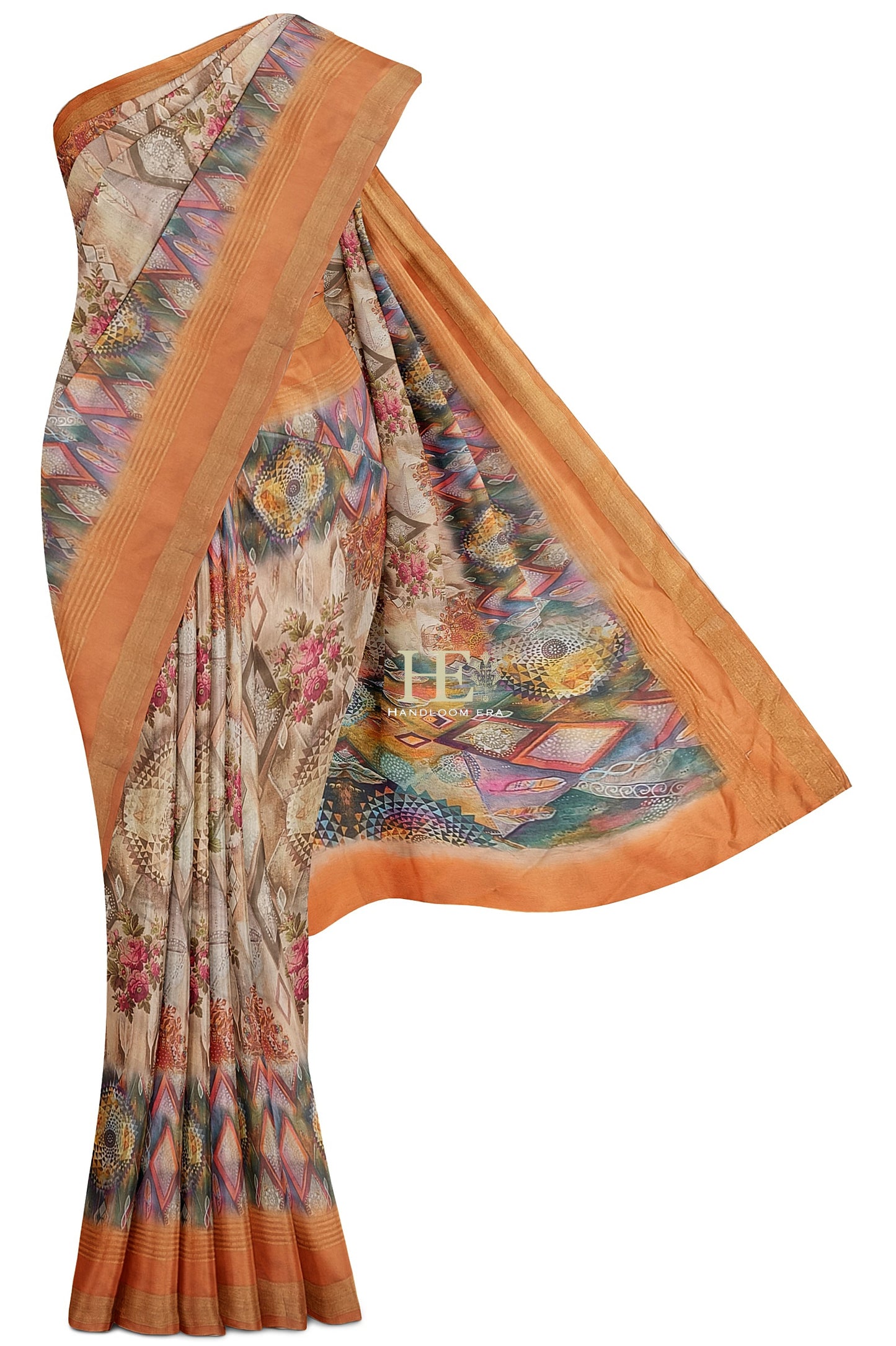 Orange Pure Chanderi Digital Pint Saree