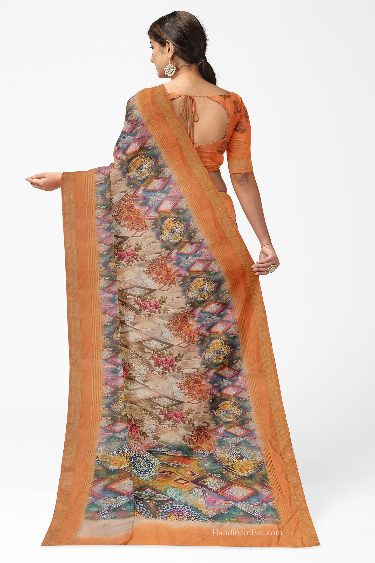 Orange Pure Chanderi Digital Pint Saree