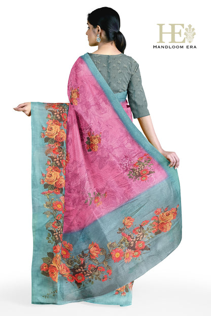 Pink Cotton Silk Digital Print Saree