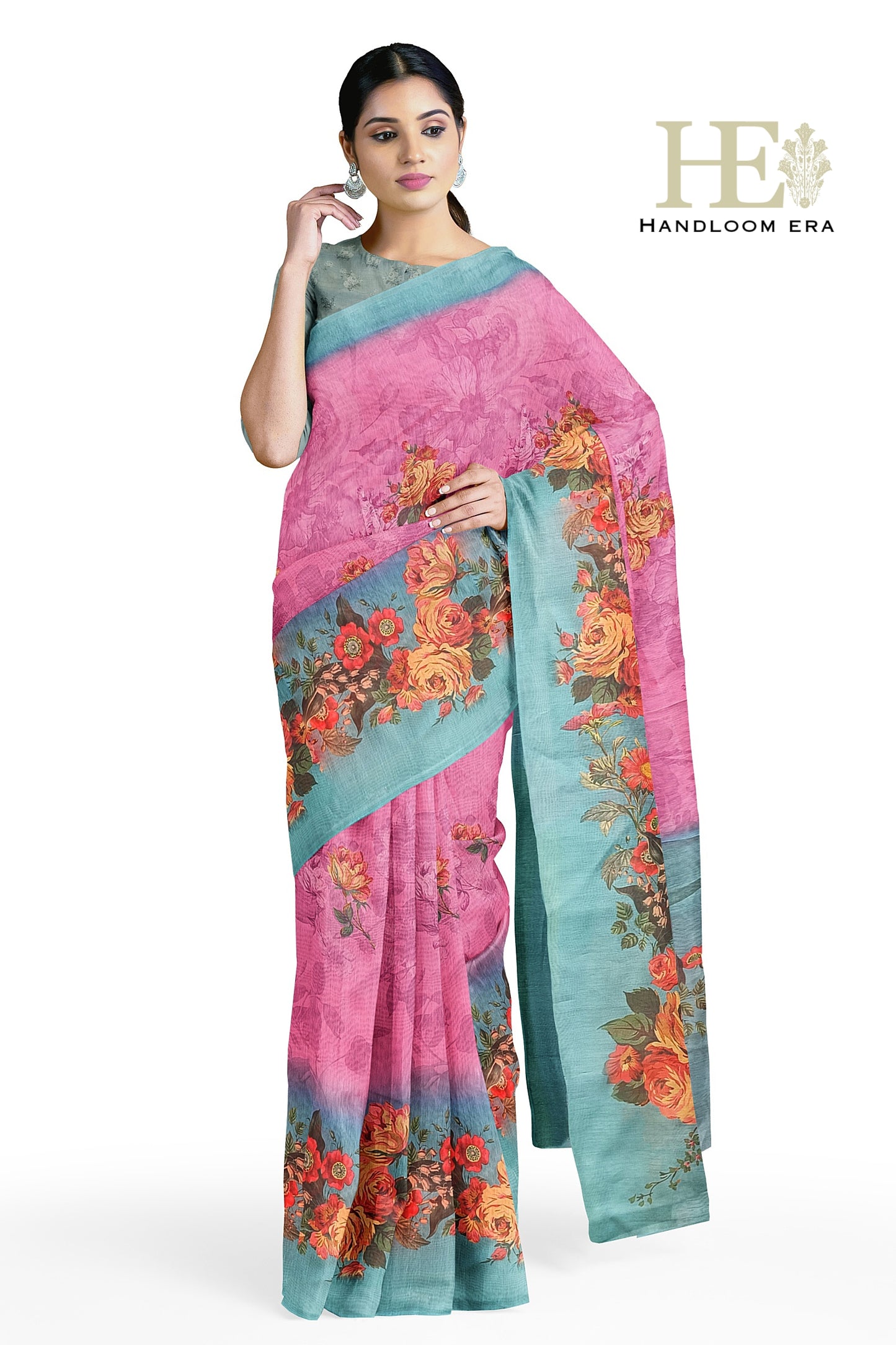 Pink Cotton Silk Digital Print Saree