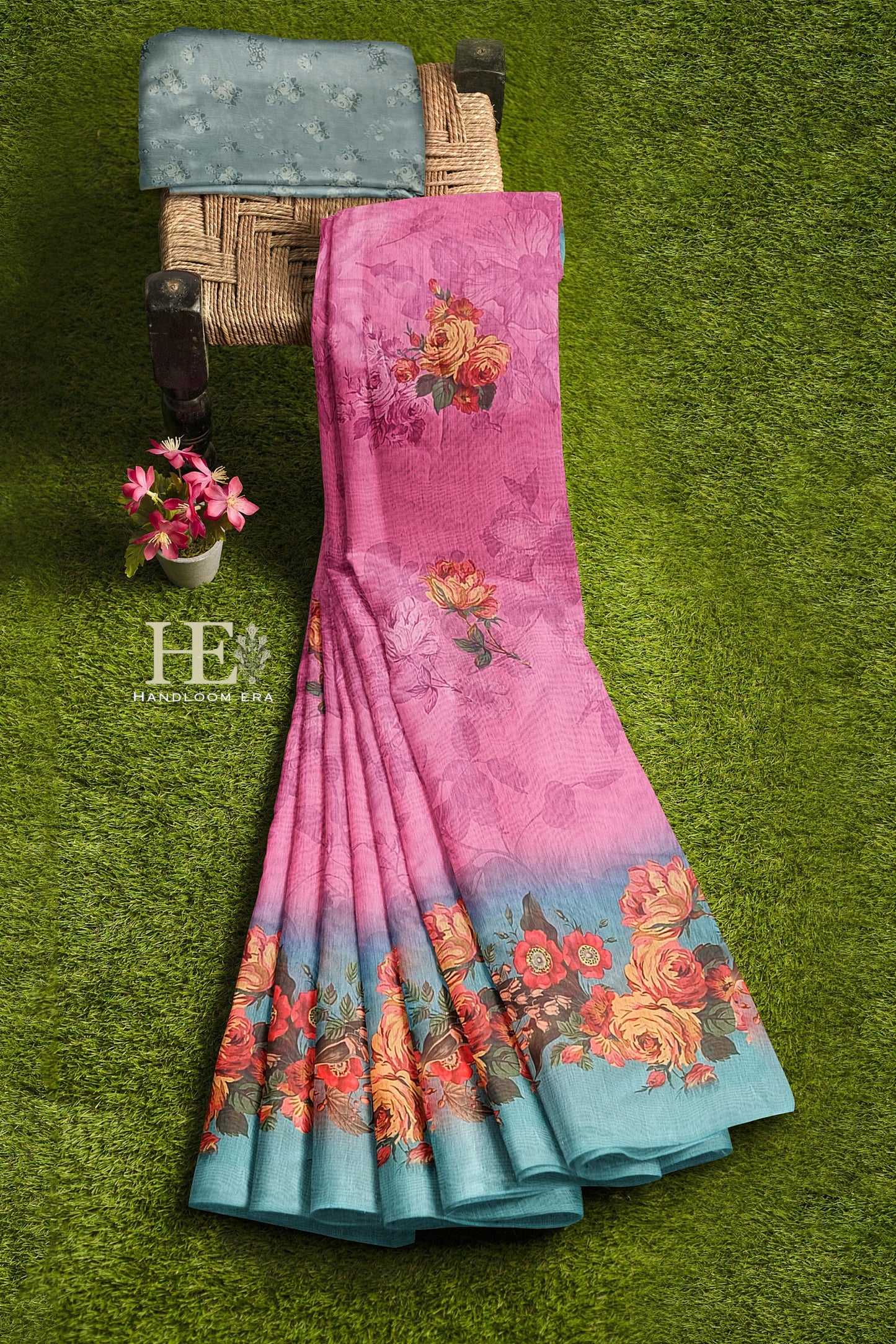 Pink Cotton Silk Digital Print Saree