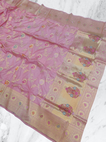 Pure Katan Silk Banarasi Handloom Saree - All over Jaal work