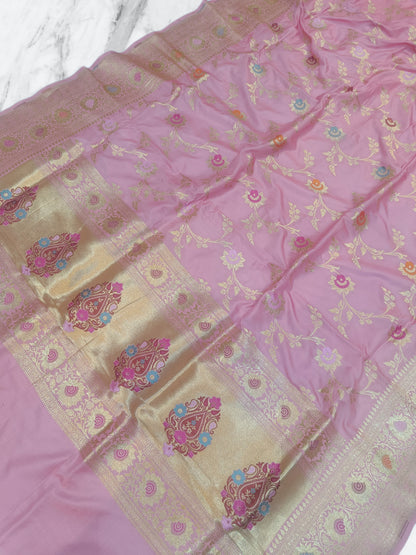 Pure Katan Silk Banarasi Handloom Saree - All over Jaal work