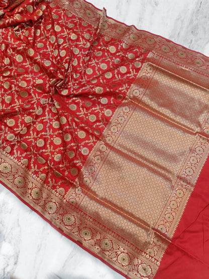 Pure Katan Silk Banarasi Handloom Saree - All over Jaal work