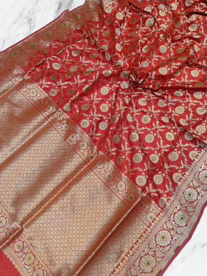 Pure Katan Silk Banarasi Handloom Saree - All over Jaal work