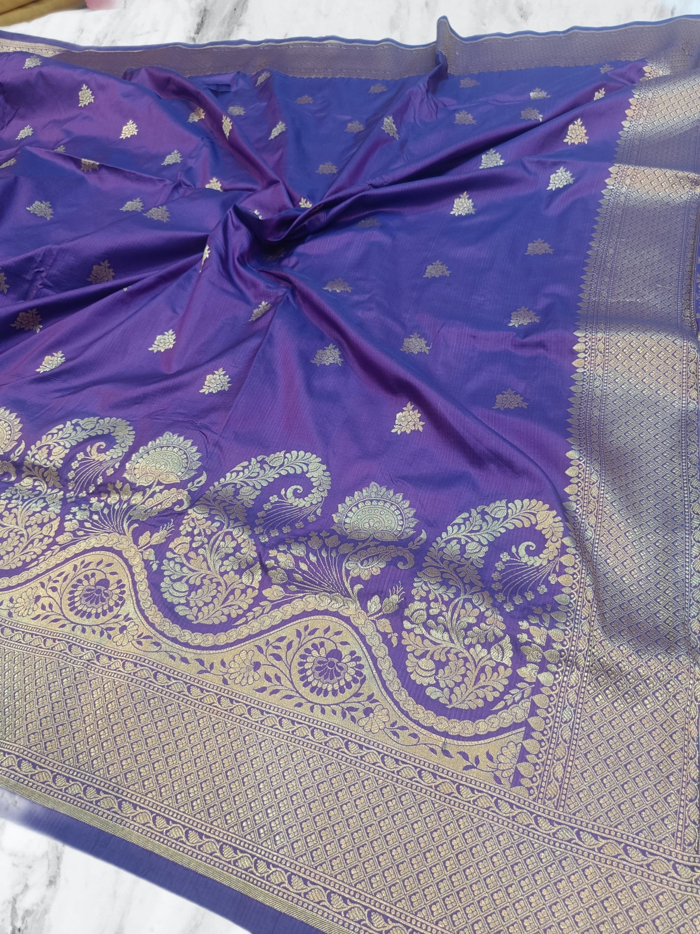 Pure Katan Silk Banarasi Laharia Border