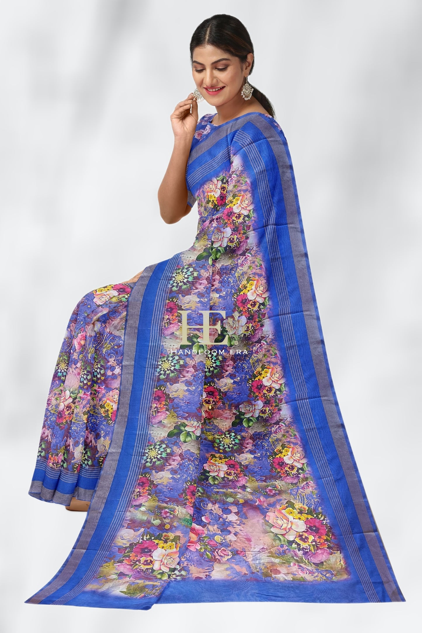 Royal Blue Pure Chanderi Digital Pint Saree