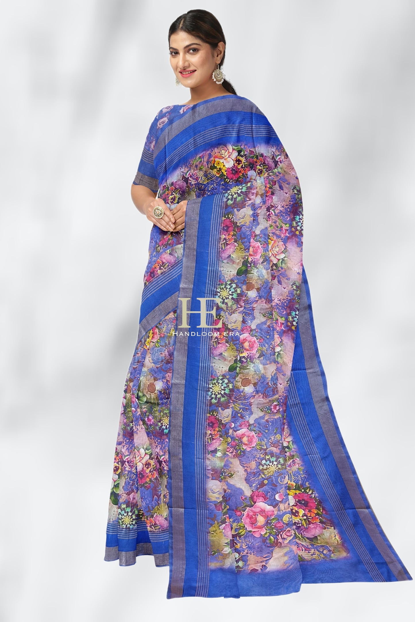 Royal Blue Pure Chanderi Digital Pint Saree