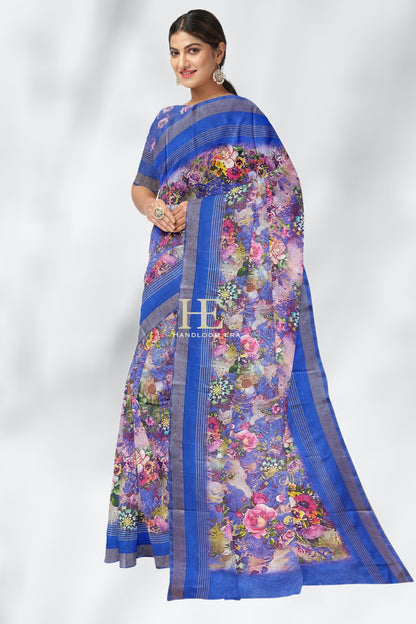 Royal Blue Pure Chanderi Digital Pint Saree