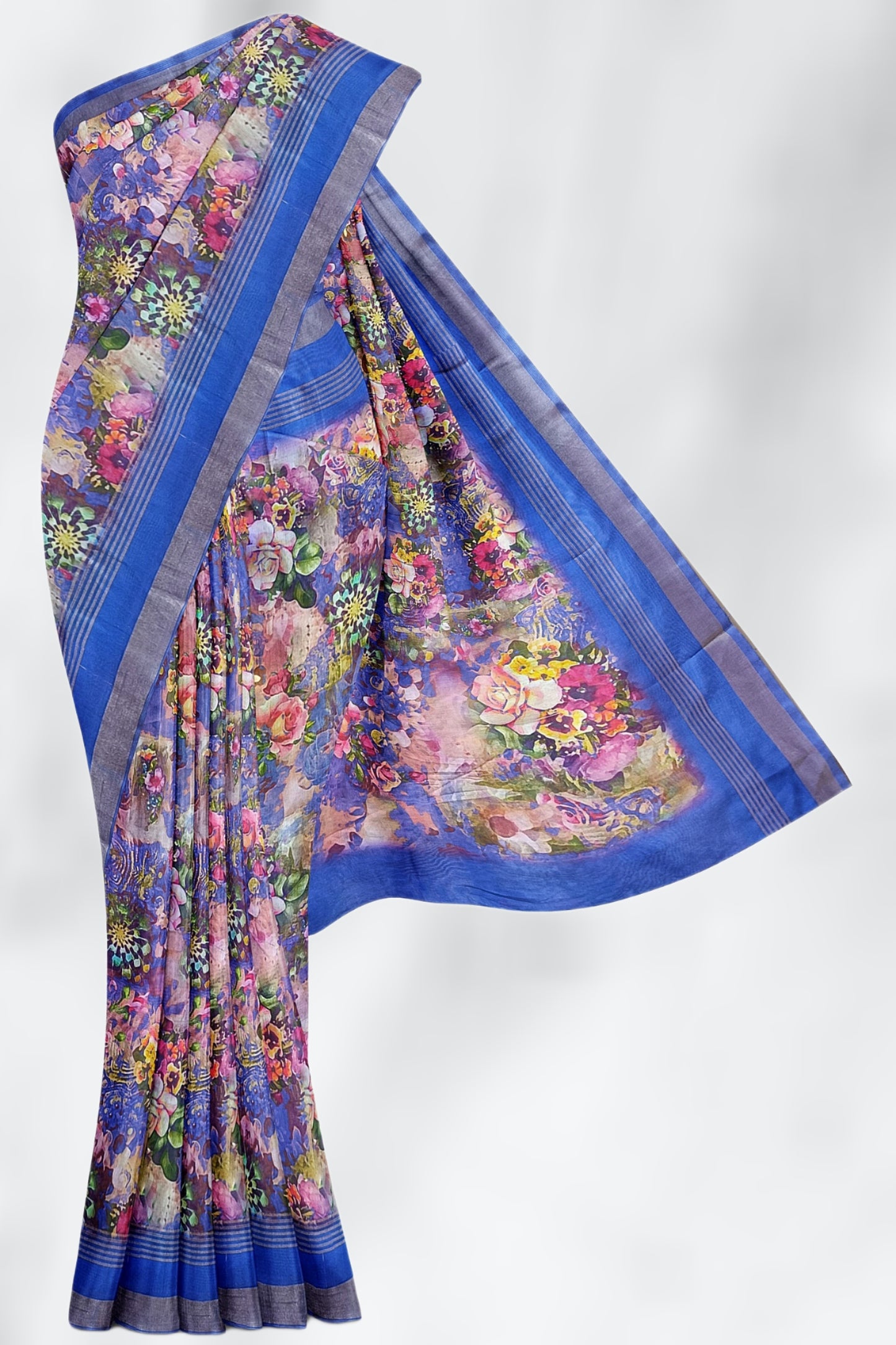 Royal Blue Pure Chanderi Digital Pint Saree