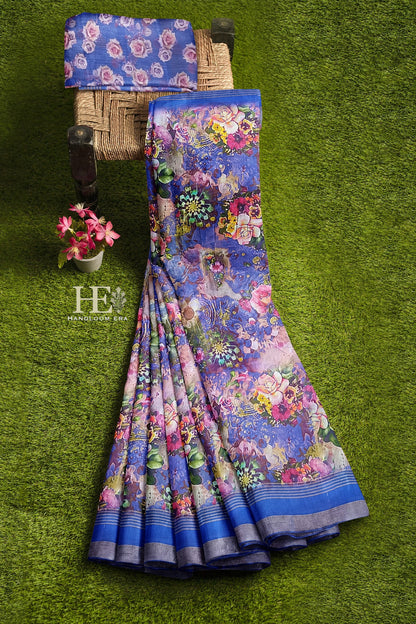 Royal Blue Pure Chanderi Digital Pint Saree