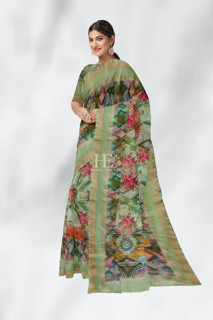 Pista Green Pure Chanderi Digital Pint Saree