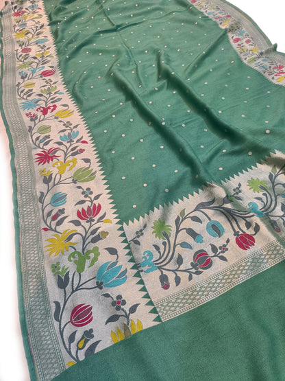 Tussar Georgette Handloom Banarasi Saree_Paithani Border