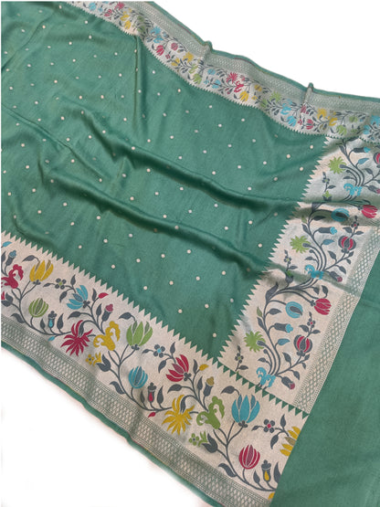 Tussar Georgette Handloom Banarasi Saree_Paithani Border