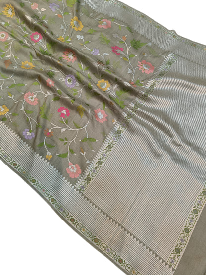 Tussar Georgette Handloom Banarasi Saree_Allover jaal