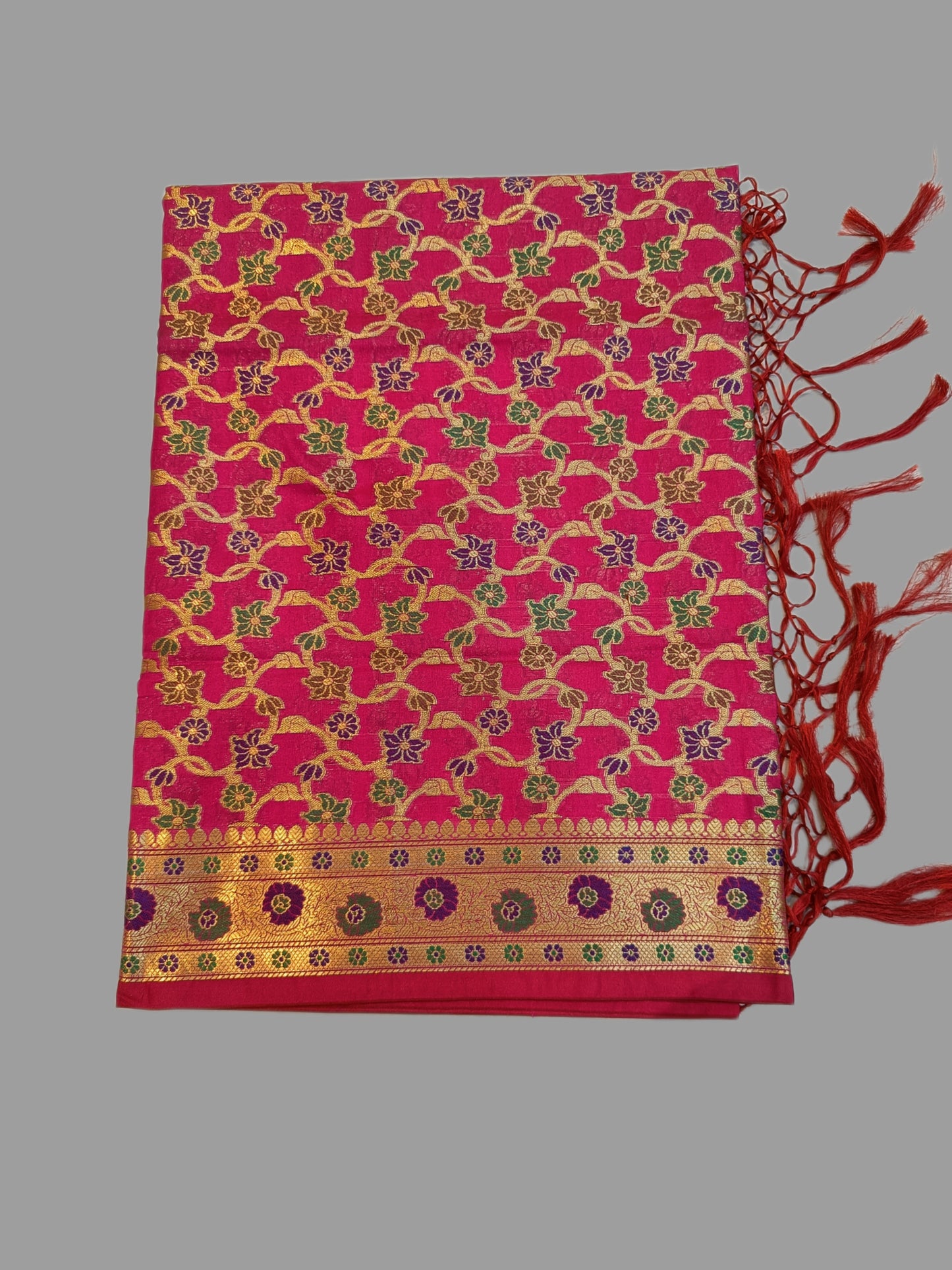 Fuchsia Pink Katan Silk Banarasi Dupatta