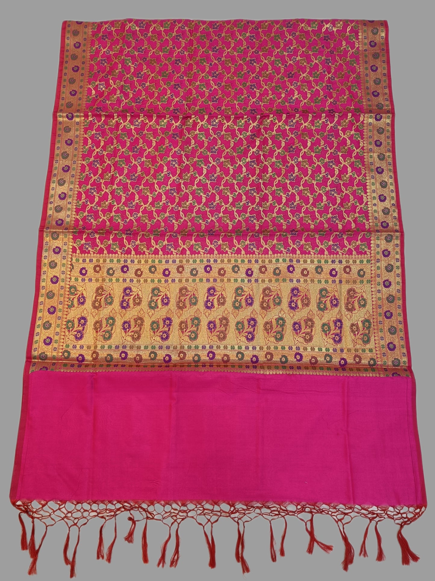 Fuchsia Pink Katan Silk Banarasi Dupatta