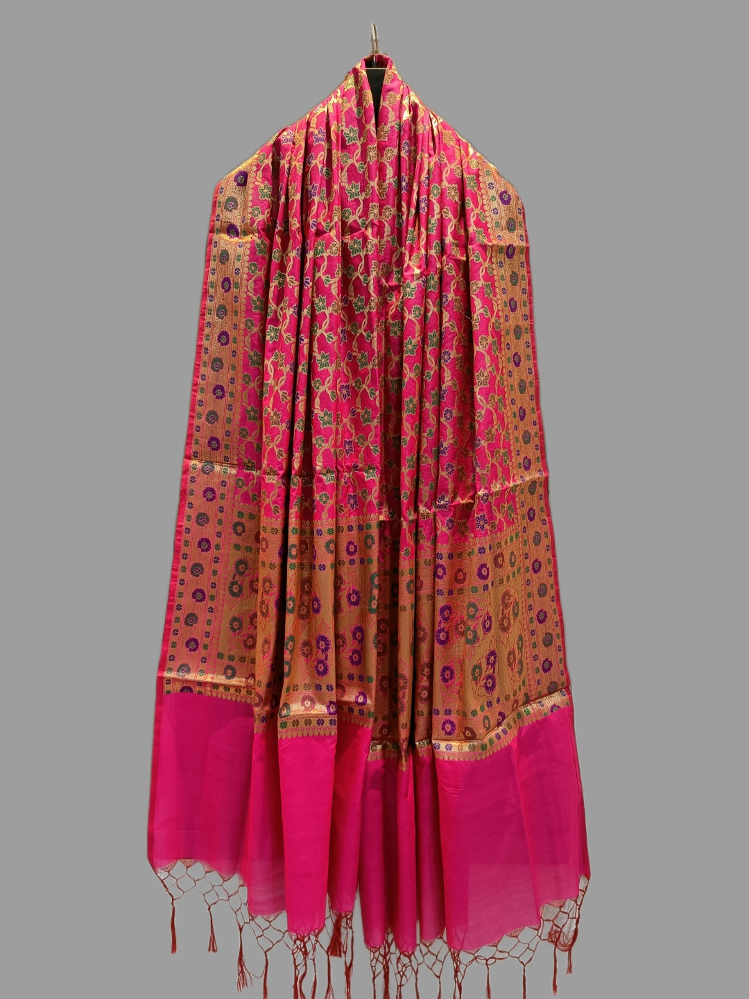 Fuchsia Pink Katan Silk Banarasi Dupatta