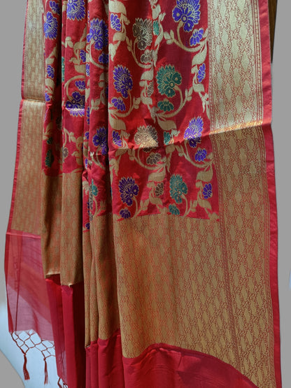 Red Katan Silk Banarasi Dupatta