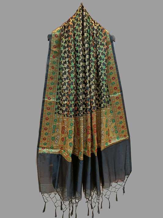 Black Katan Silk Banarasi Dupatta