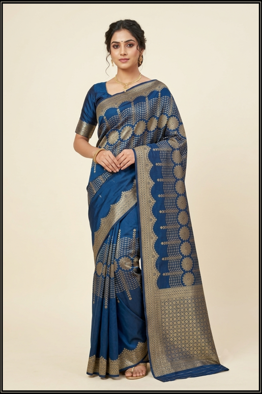 Blue Fancy Banarasi Saree Gold Zari