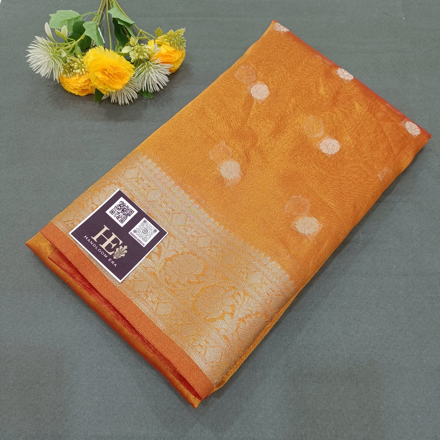 Tissue Banarasi Khaddi Booty Saree-Rust